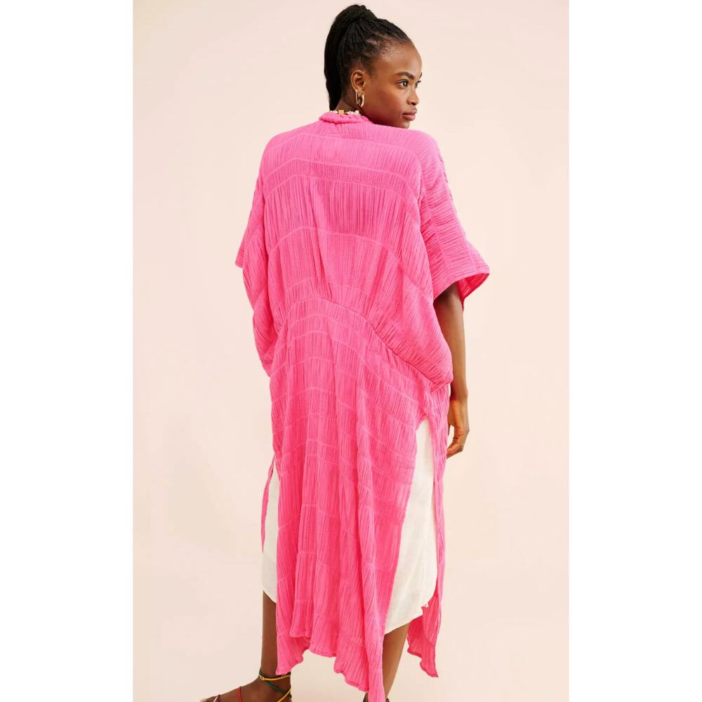 Anthropologie Hot Pink Open-Front Textured Kimono Wrap - Picture 2 of 8